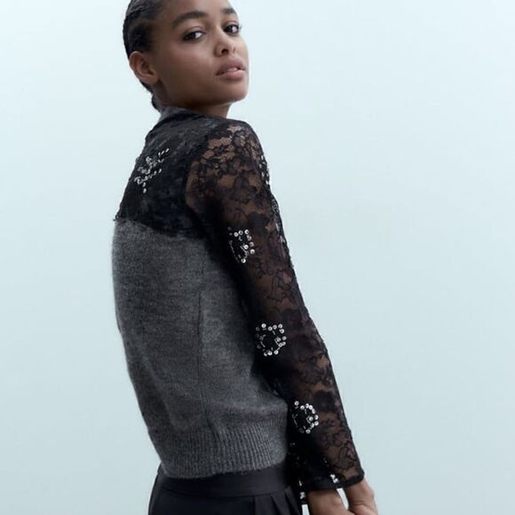 ZARA KNIT SWEATER WITH LACE AND SEQUINS - Picture 4 of 6